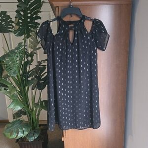 Lily Rose Black Sheer Polka Dot Dress With Cold Shoulder